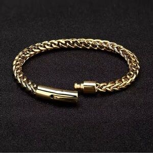 Men 18k Gold Plated Chain Stainless Steel Bracelet
